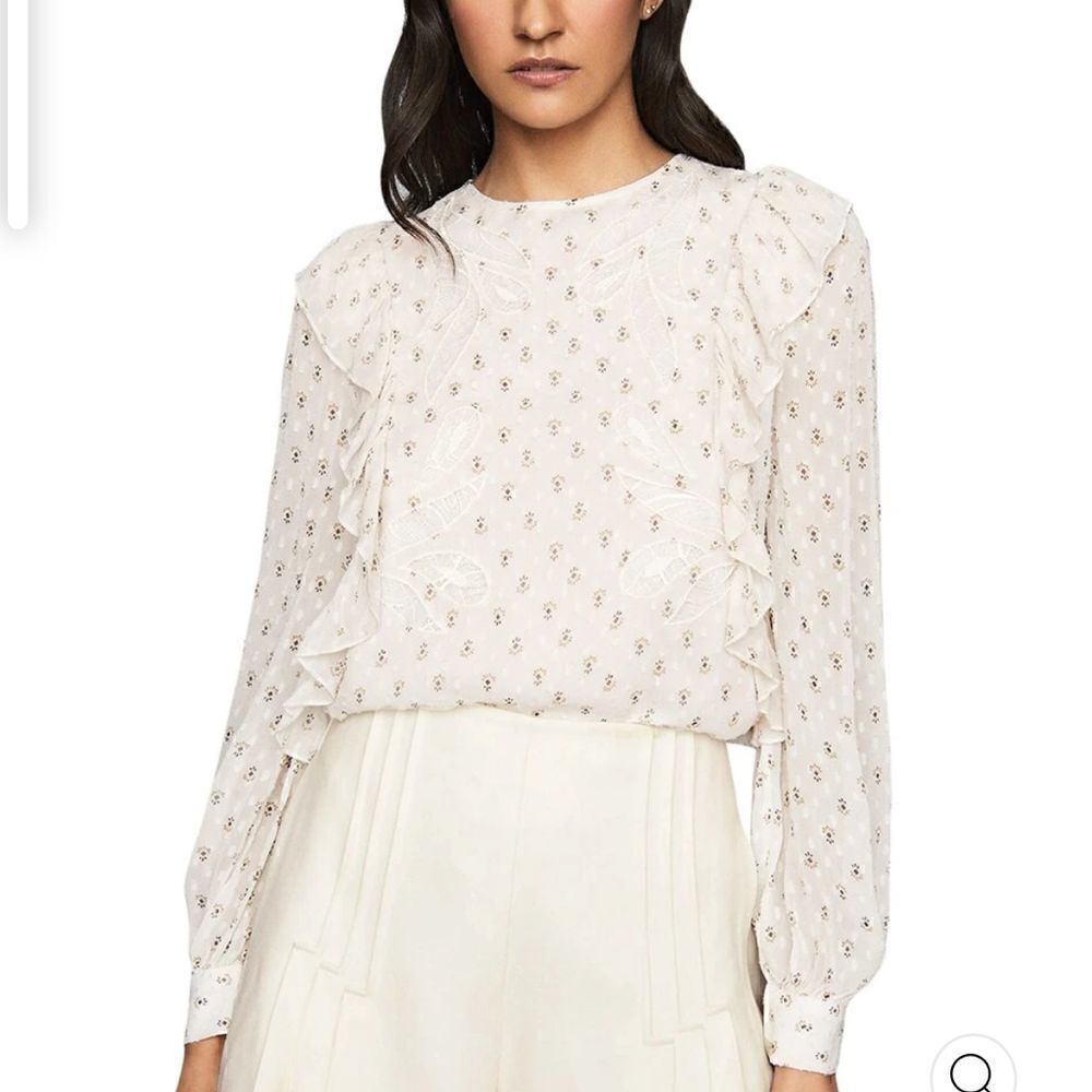 Reiss Alice Floral Ruffle Blouse Size 12 NWT